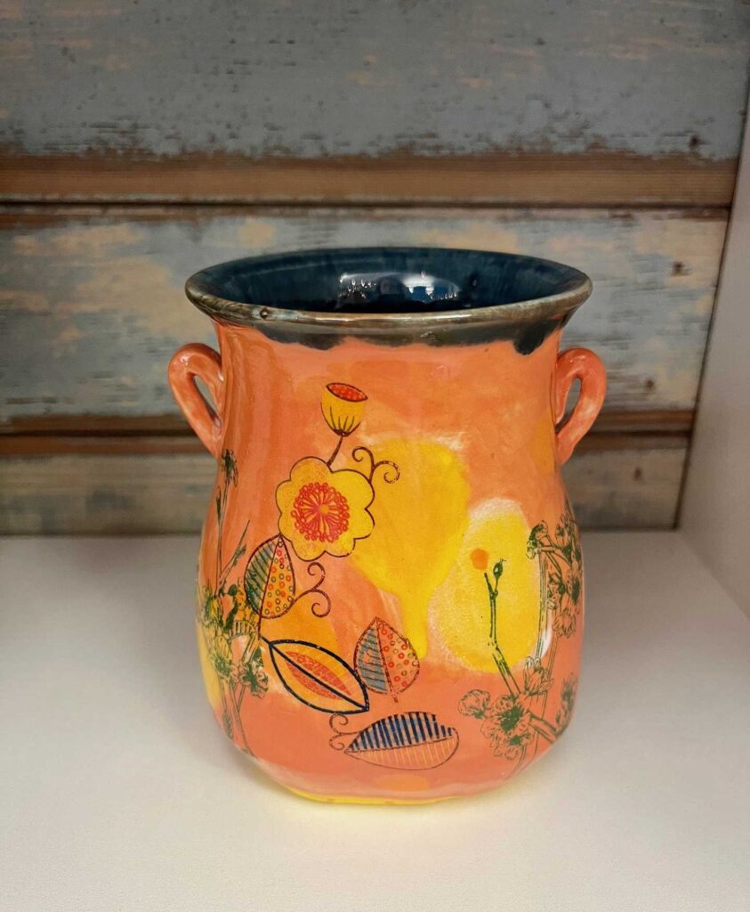 Orange Vase with Flowers