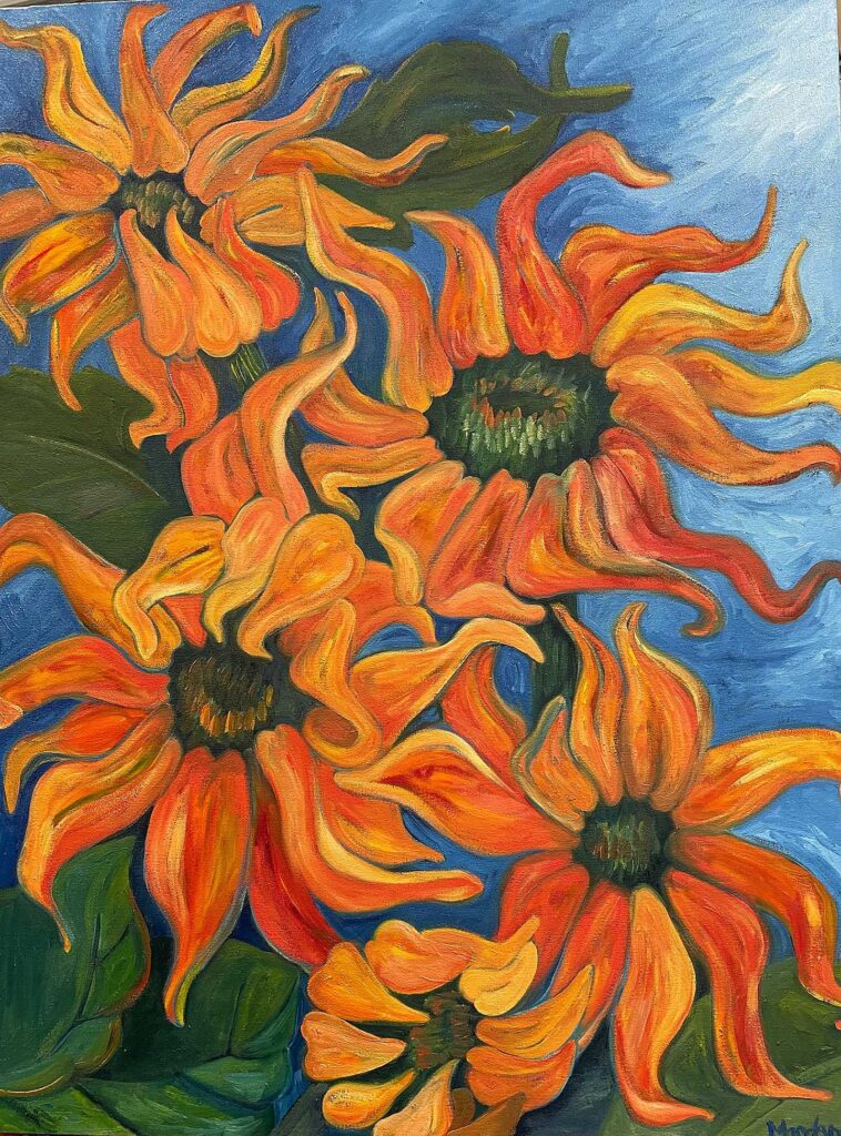 Windy Sunflowers