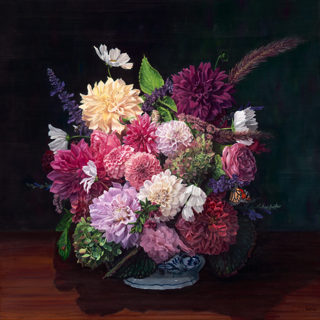 Yribar Dahlias in Delft Tureen with Idaho Insects